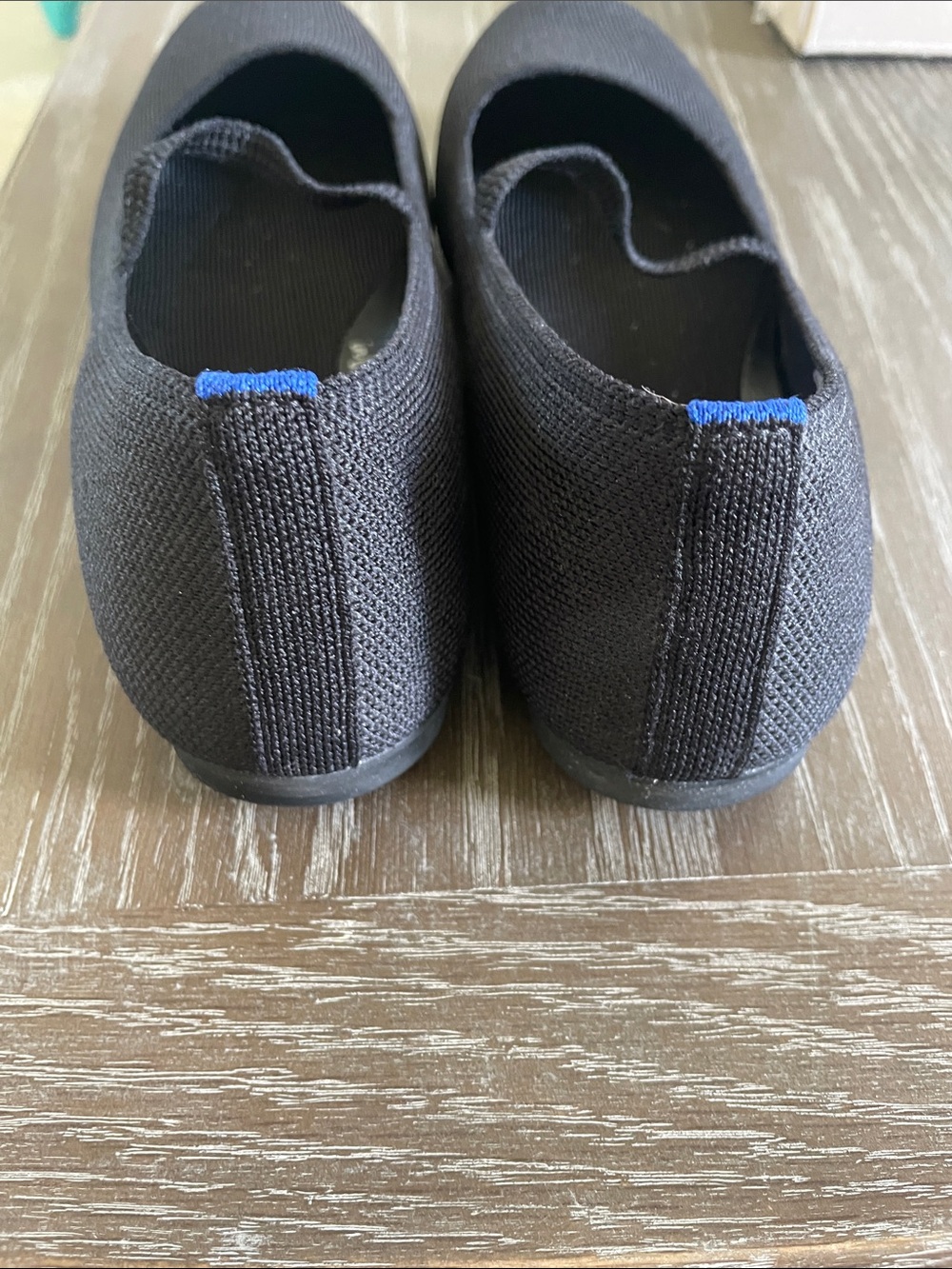 Rothy's Black Knit Mary Jane Flats with Blue Heel Tab - Picture 2 of 3